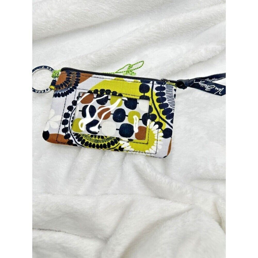 Vera Bradley Zip ID Case Wallet Womens White Key Ring Coin Purse Green Black